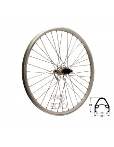 Hjul bak 559-19 db/silv 7d qr, RD/Shimano® RM40 36h snabbkoppling 255/254mm eker